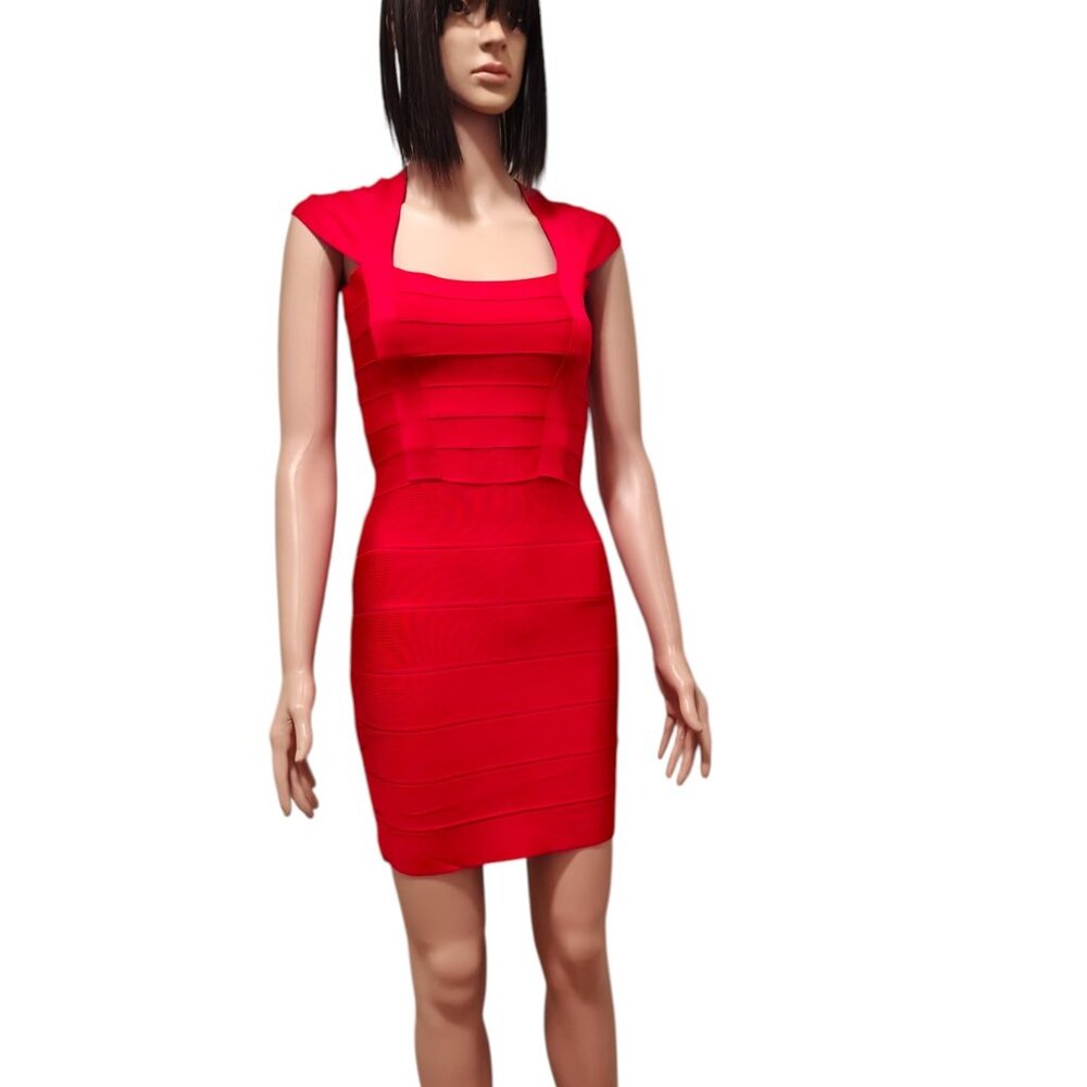 Rachael G. Red Stretch Square Neck Dress